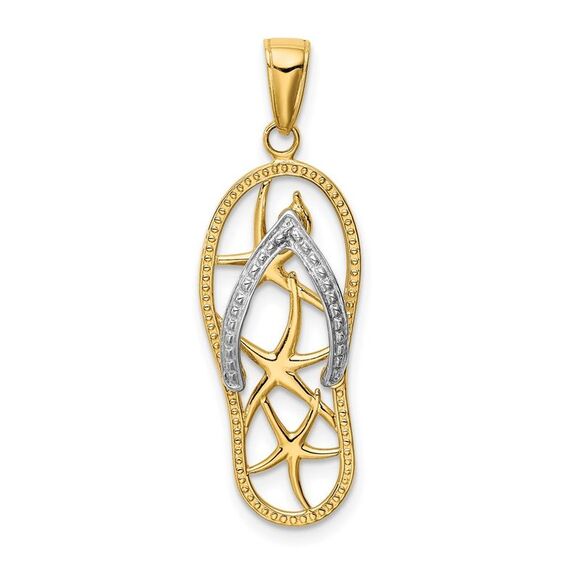 14k Yellow Gold Two-tone Starfish Flip-Flop Pendant